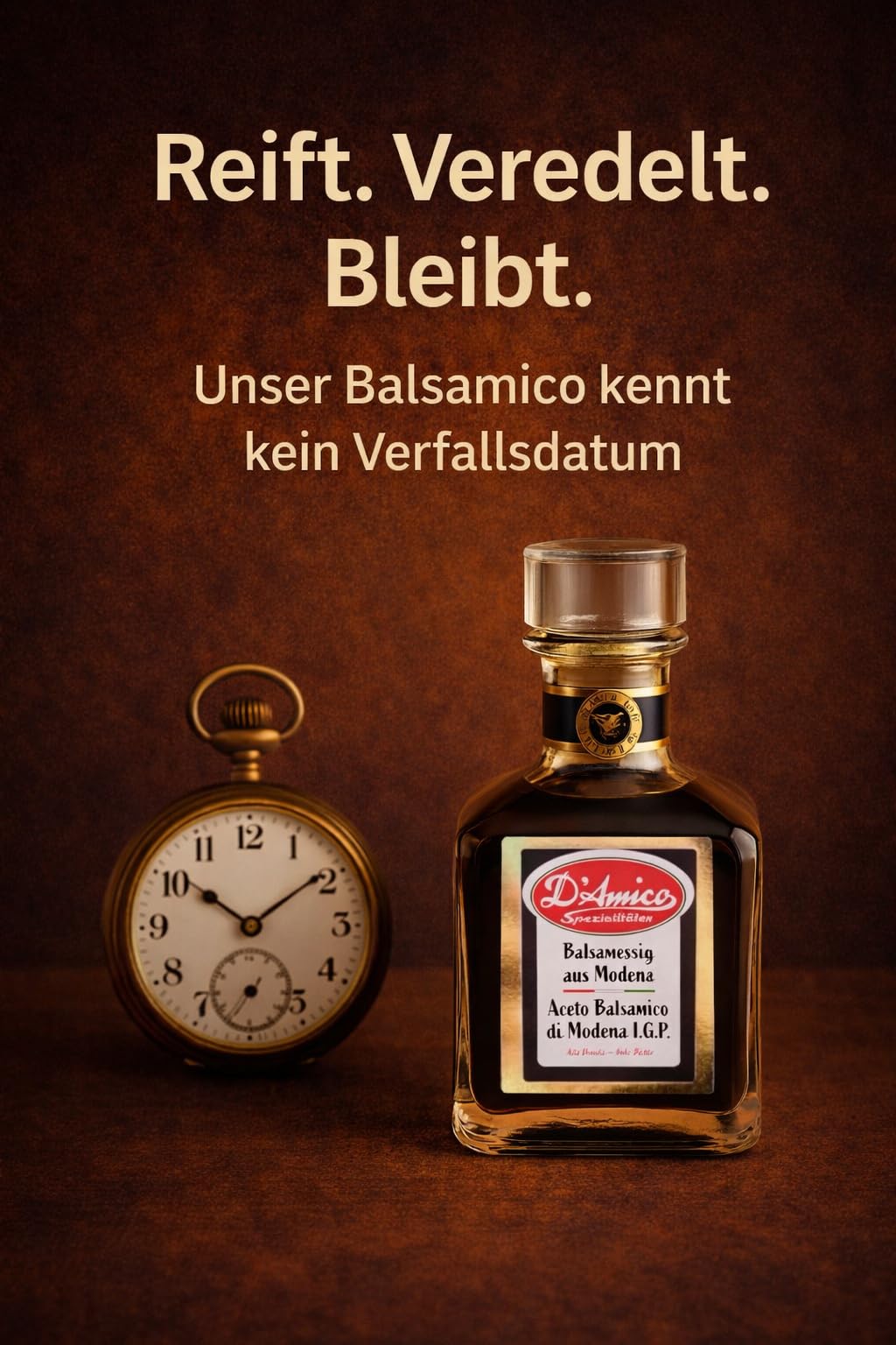 D'Amico Aceto Balsamico di Modena I.G.P, 250 ml | 90% Traubenmost, Hohe Dichte (1,35), Ohne Zusatzstoffe, Ideal für Salate, Käse, Erdbeeren & Antipasti