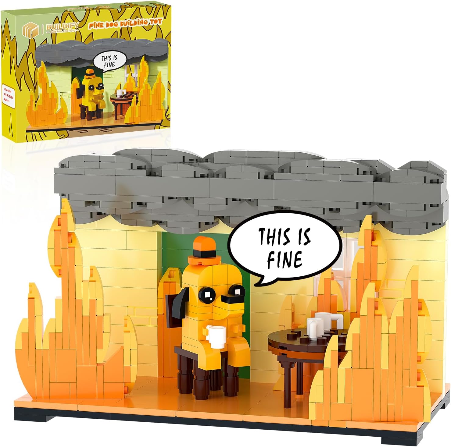 This is Fine Dog Building Blocks, Funny Meme Coffee Dog Action Figure Toys, Cartoon Puppy Desktop Animal Model, Comics Character Toys Birthday Christmas White Elephant Gifts for Adults Kids Boys Girls