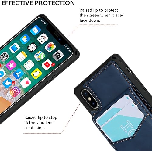 Miniatura 7 de iCoverCase Funda tipo cartera para iPhone XXS con tarjetero bloqueo RFID de piel sintética de alta calidad, cierre magnético, ranuras para tarjetas