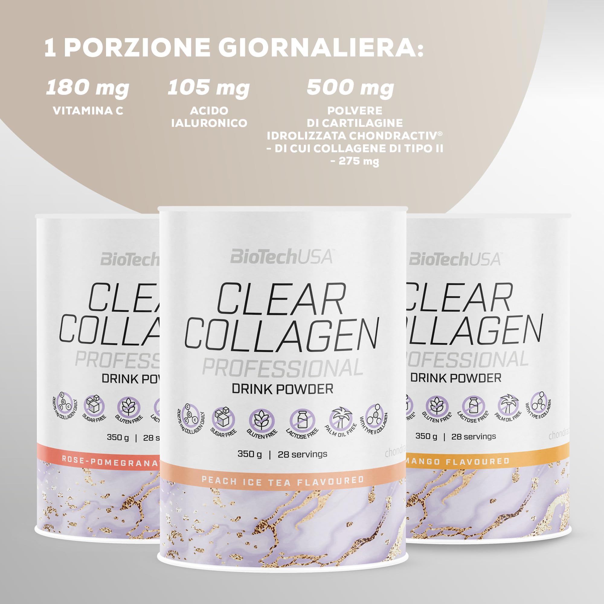 BioTechUSA Clear Collagen Professional | collagene da bere | Vitamina C per la normale formazione di collagene | con biotina e zinco | dissetante | 350 g, Mango