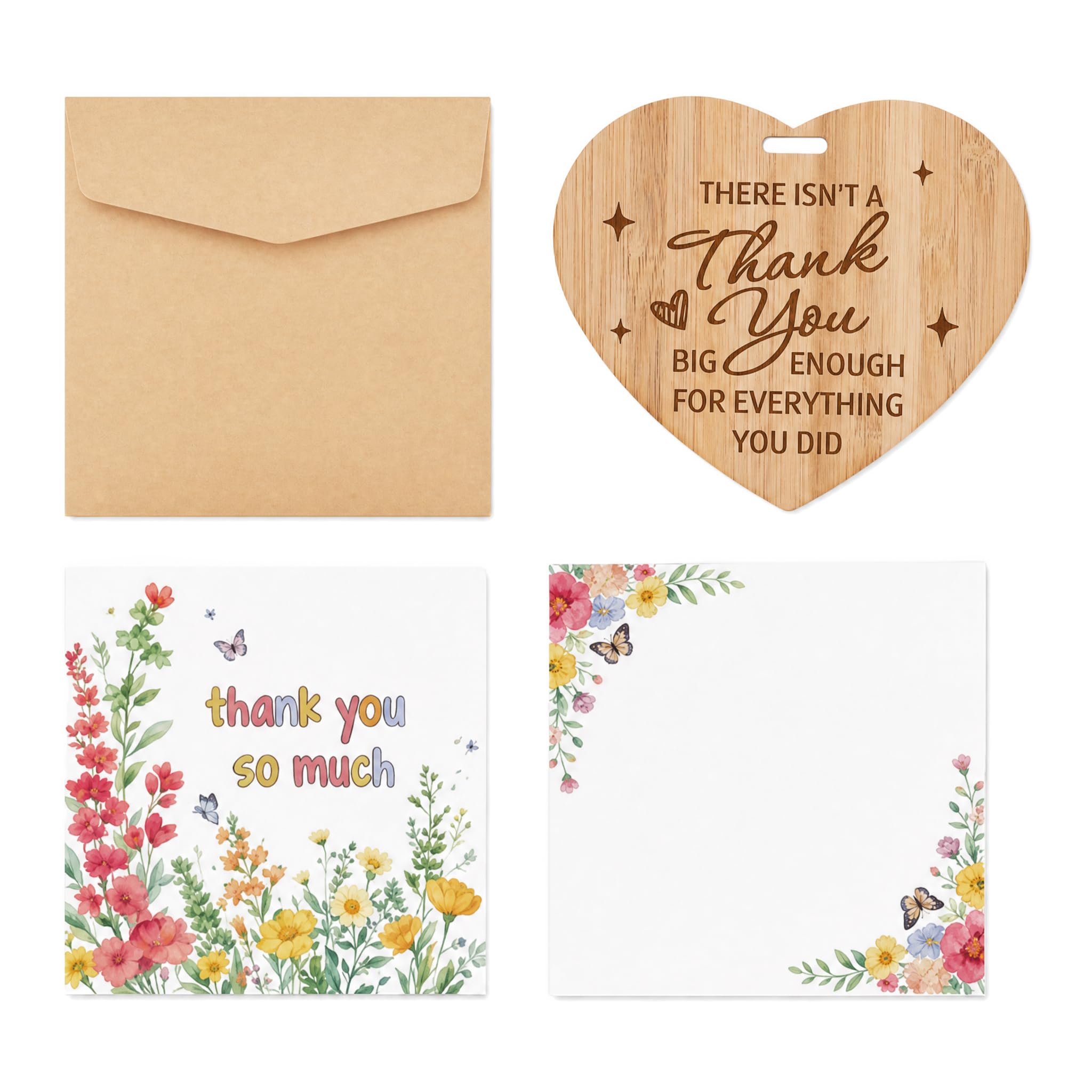 QIANSSE Multipack Thank You Cards with Envelopes & Heart Plaque, the Perfect Thank You Gift for Women Teacher Colleagues at Wedding Baby Shower