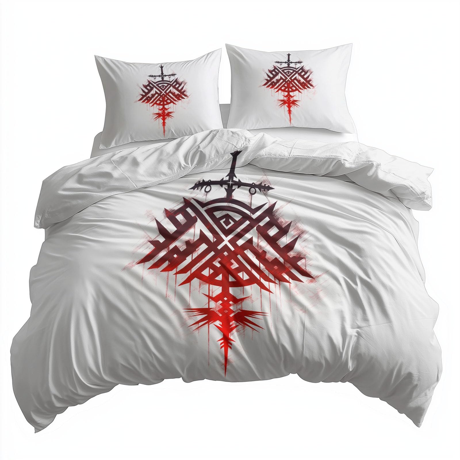 Copripiumino Matrimoniale 200 x 200 cm Logo Runico Vichingo Semplice Biancheria da Letto, 100% Microfibra 3 Pezzi con 2 Federa(50x80CM) Chiusura a Cerniera per Ragazzi e Ragazze, Bianco