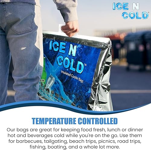 Miniatura 7 de Bolsa térmica aislada  Capacidad XL de 40 libras (paquete de 10)  Ligero, suave, plegable  Ideal para comestibles, camping, senderismo, playa, viajes