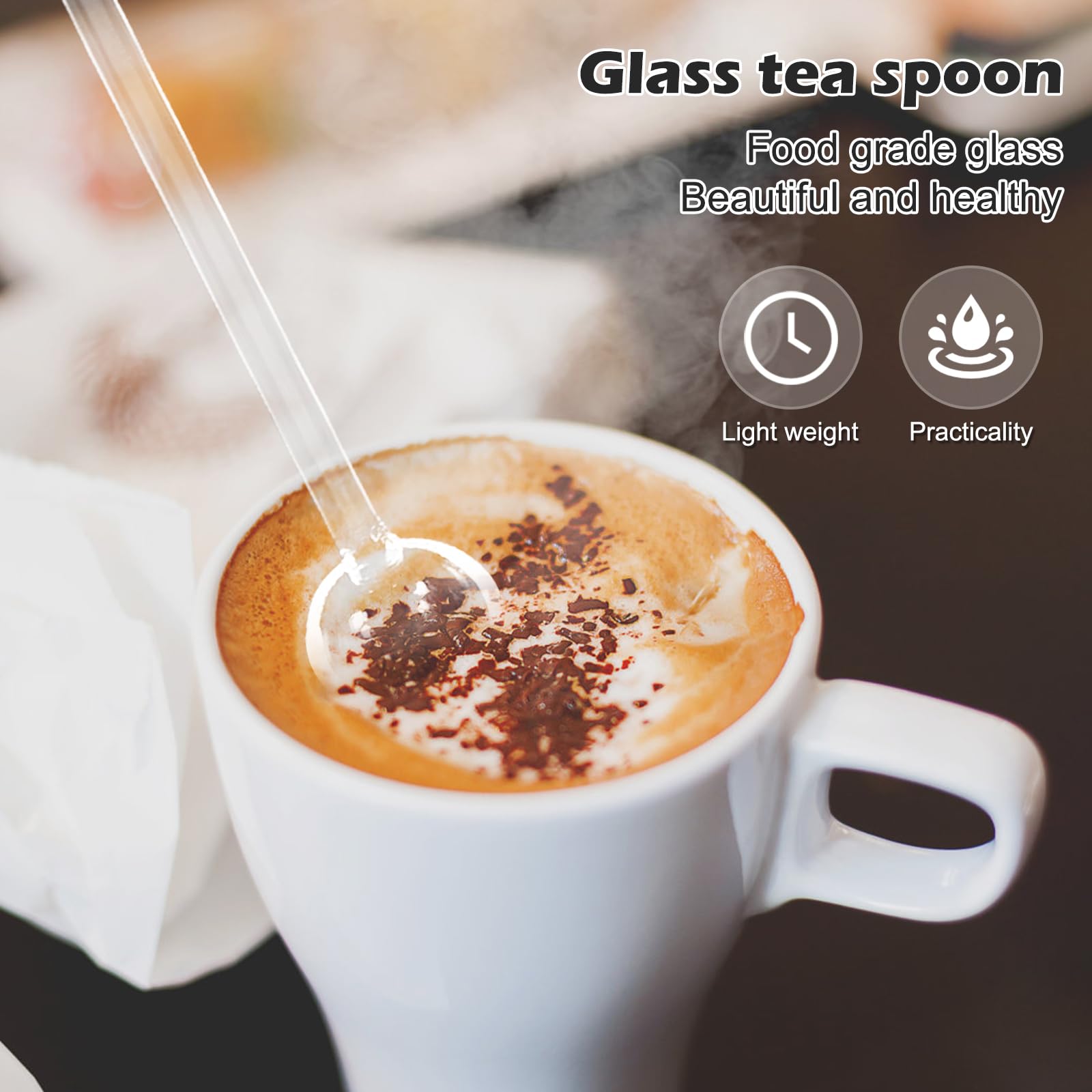 Glazen theelepel creatieve glazen melk lepels gekleurde transparante koffie dessert roerlepel lange steel ronde keuken servies roerstaaf theelepels