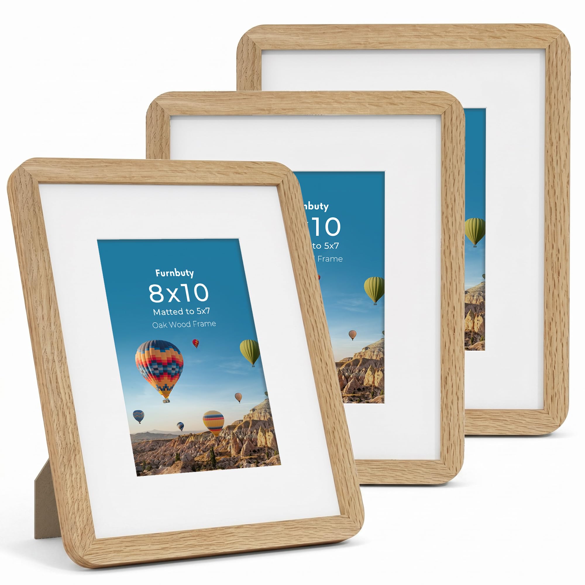 8x10 Frame, 3 Packs 10x8 Photo Frame Oak Wooden Frame with Rounded Corner & Clear Acrylic, 8x10 Frame Matted to 5x7 Photos Wall Mount or Tabletop Display for Home, Office, Gallery โ image 1