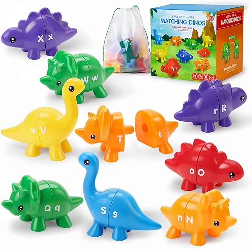 Miniatura 8 de NAODONGLI Letras a juego de Pascua para niños pequeños, juguetes de dinosaurio de doble cara con alfabeto ABC mayúsculas y minúsculas, Montessori,