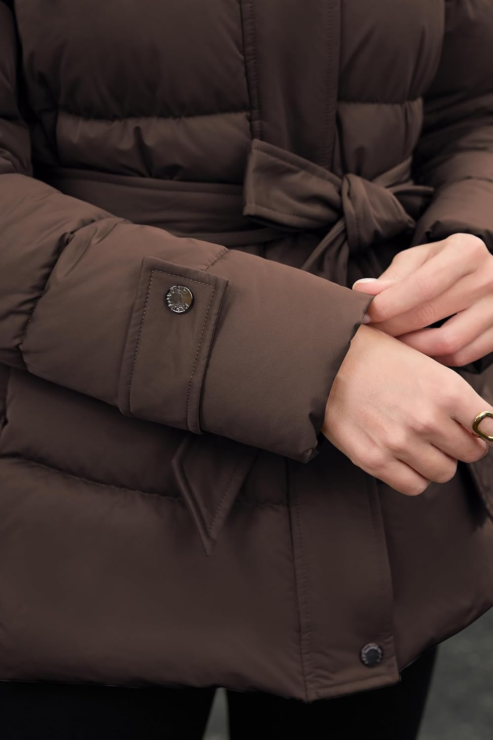 PAPILLON D'OR WEAR YOUR WINGS Women's Belted Mid-Length Puffer Coat - Detachable Faux Fur Collar Winter Jacket - Image 4