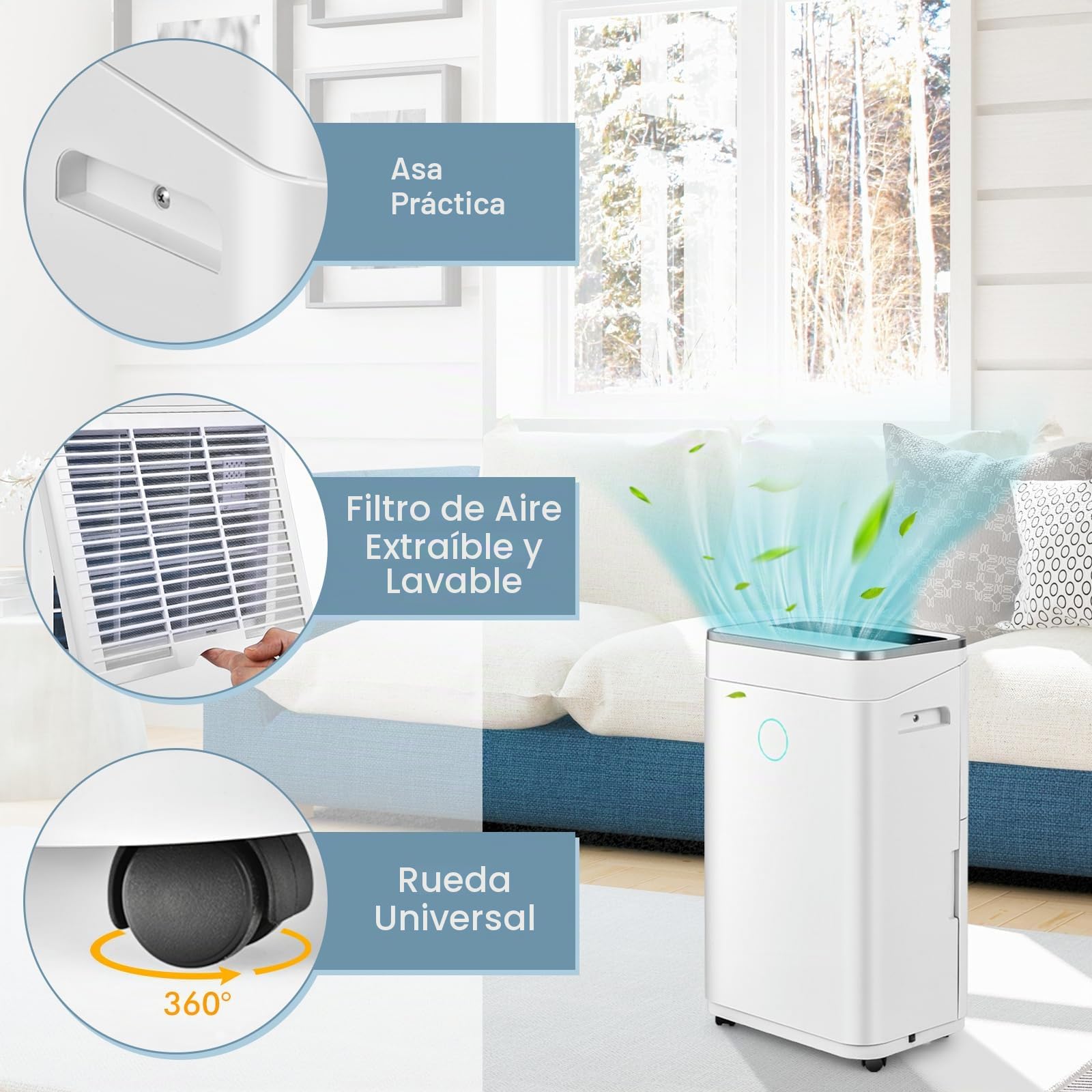 RELAX4LIFE Deshumidificador Portátil de 25L/24H para 50㎡ con Depósito de 6,5L, Deshumidificador de Aire con Función Secadora de Ropa, Ventilación de 2 Velocidades, 3 Modos y Temporizador 1-24H