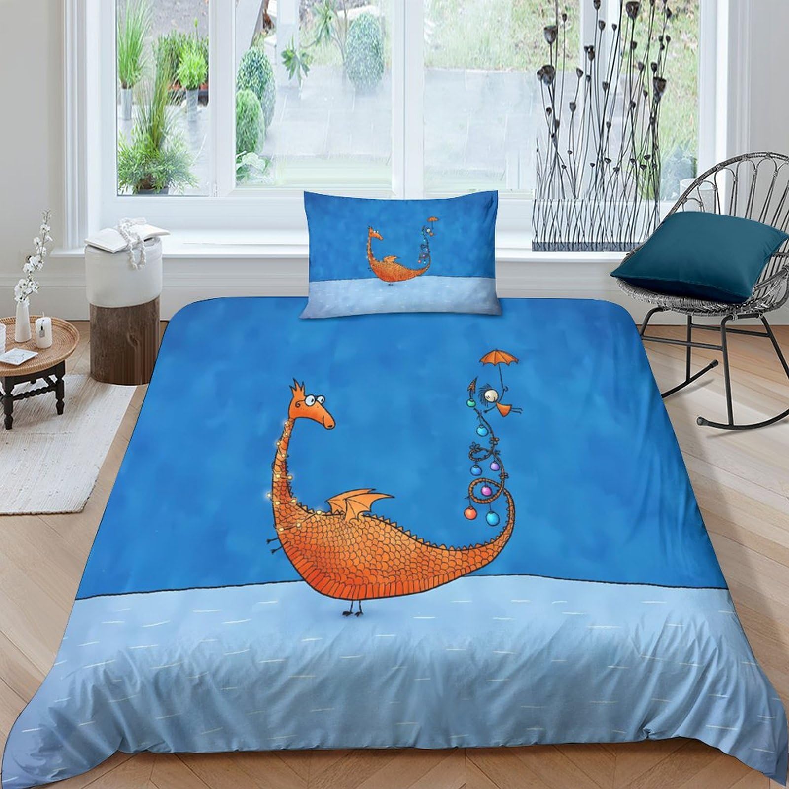 Parure de lit dragon 3D housse de couette 135x200cm avec taies