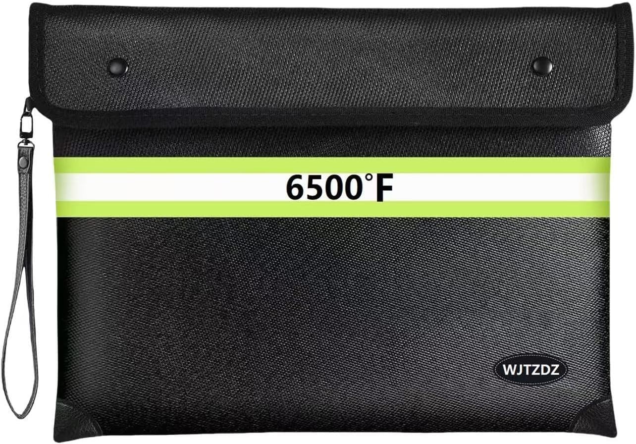 Paquete de documentos ignífugo mejorado, impermeable hasta 6500 °F con cremallera/tiras reflectantes, bolsa de almacenamiento para documentos en formato A4, dinero en efectivo, teléfono móvil