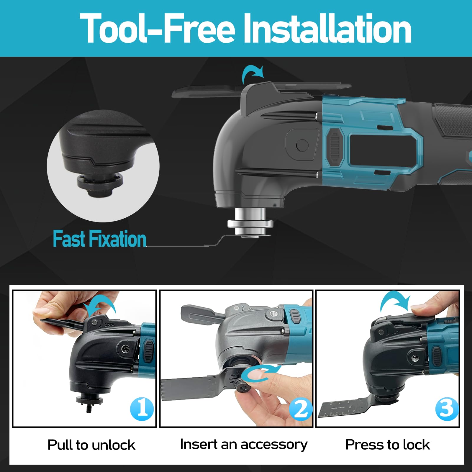 Herramienta multifunción a batería, herramienta oscilante a batería con ángulo de oscilación de 4° y 6 velocidades a 20000 rpm, sin escobillas, para eliminar, raspar y cortar (2 baterías de 1500mAh)