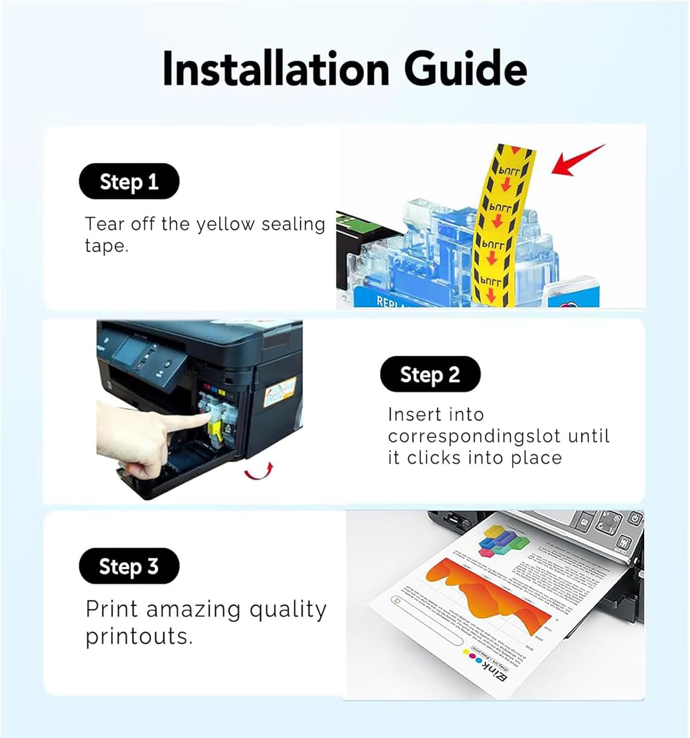 LC401XL Ink Cartridges for Brother Printer, 550 Page High Yield, Compatible with LC401/LC401XL for MFC-J1010DW MFC-J1170DW MFC-J1012DW DCP-J1800DW Printers, 4-Pack Black Cyan Magenta Yellow