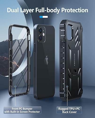 Miniatura 7 de FNTCASE Funda para iPhone 12 para iPhone 12 Pro, funda protectora resistente de grado militar a prueba de caídas con función atril  Carcasa híbrida