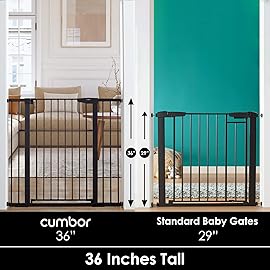 Cumbor 36 Extra Tall Baby Gate for Dogs and Kids with Wide 2-Way Door, 29.7- 46 Width, and Auto Close Personal Safety for Babies and Pets, Fits Doorways, Stairs, and Entryways, Black