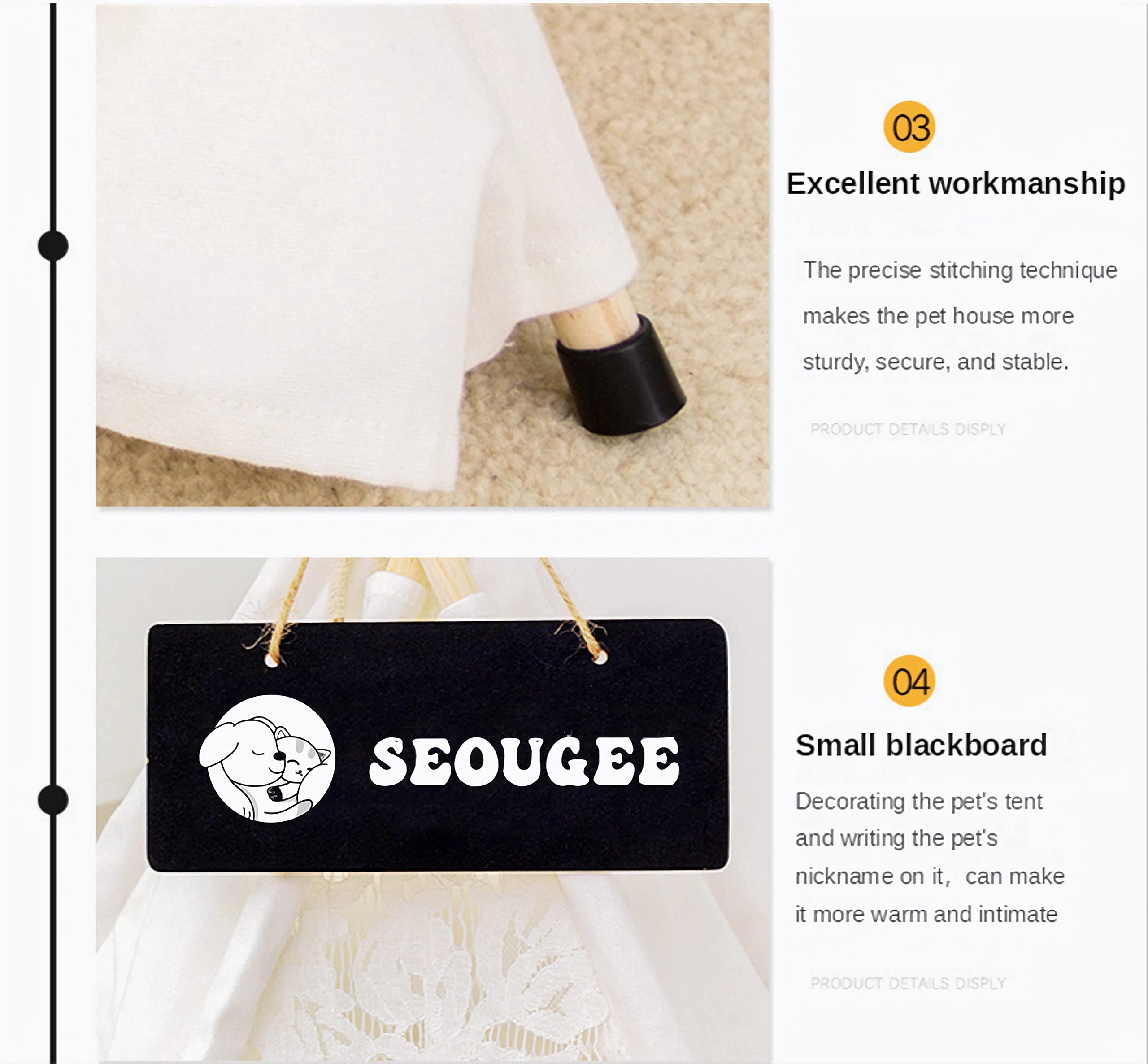 SEOUGEE Tienda de campaña para perros y gatos, lavable y extraíble, lona de algodón, cama para perros y gatos, con cojín, interior y exterior, caseta para mascotas y casa de juegos, portátil y