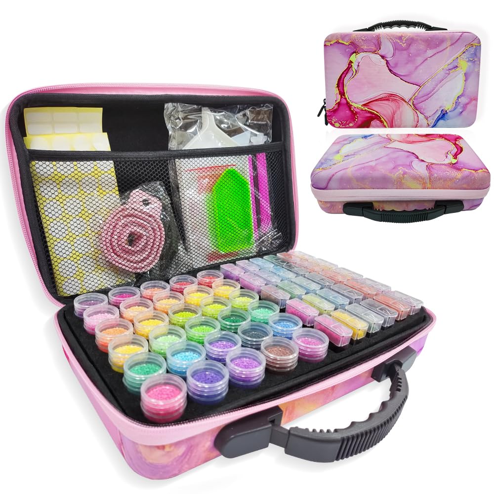 60 Slots Diamond Painting Kit, Organizer Accessori, Vasetti Rotondi Contenitore Trasparente per immagazzinare Pietre, Perline e Kit di Strumenti per Il Fai-da-Te