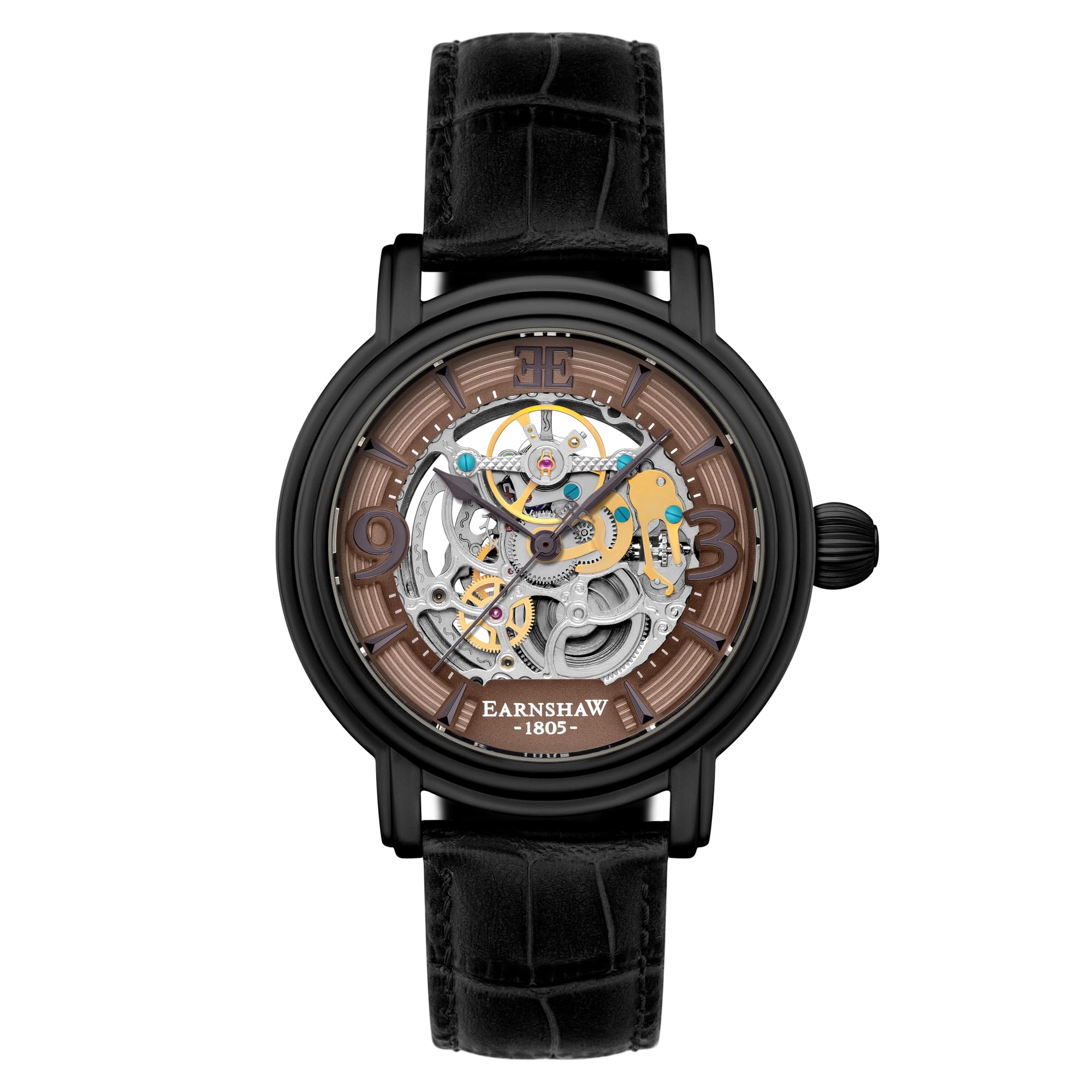 Thomas Earnshaw Longcase Grande Skeleton Herren Automatikuhr 48 mm mit offenem Herz Zifferblatt und Echtlederarmband ES-8011