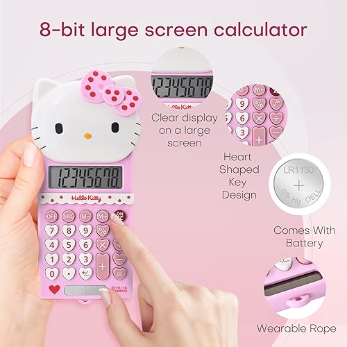 Miniatura 2 de Lindas calculadoras bonitas, pantalla LCD de 8 dígitos para profesores, estudiantes, oficina, niños, escuela, mini, caricaturas, portátil, 5.9 x 2.6