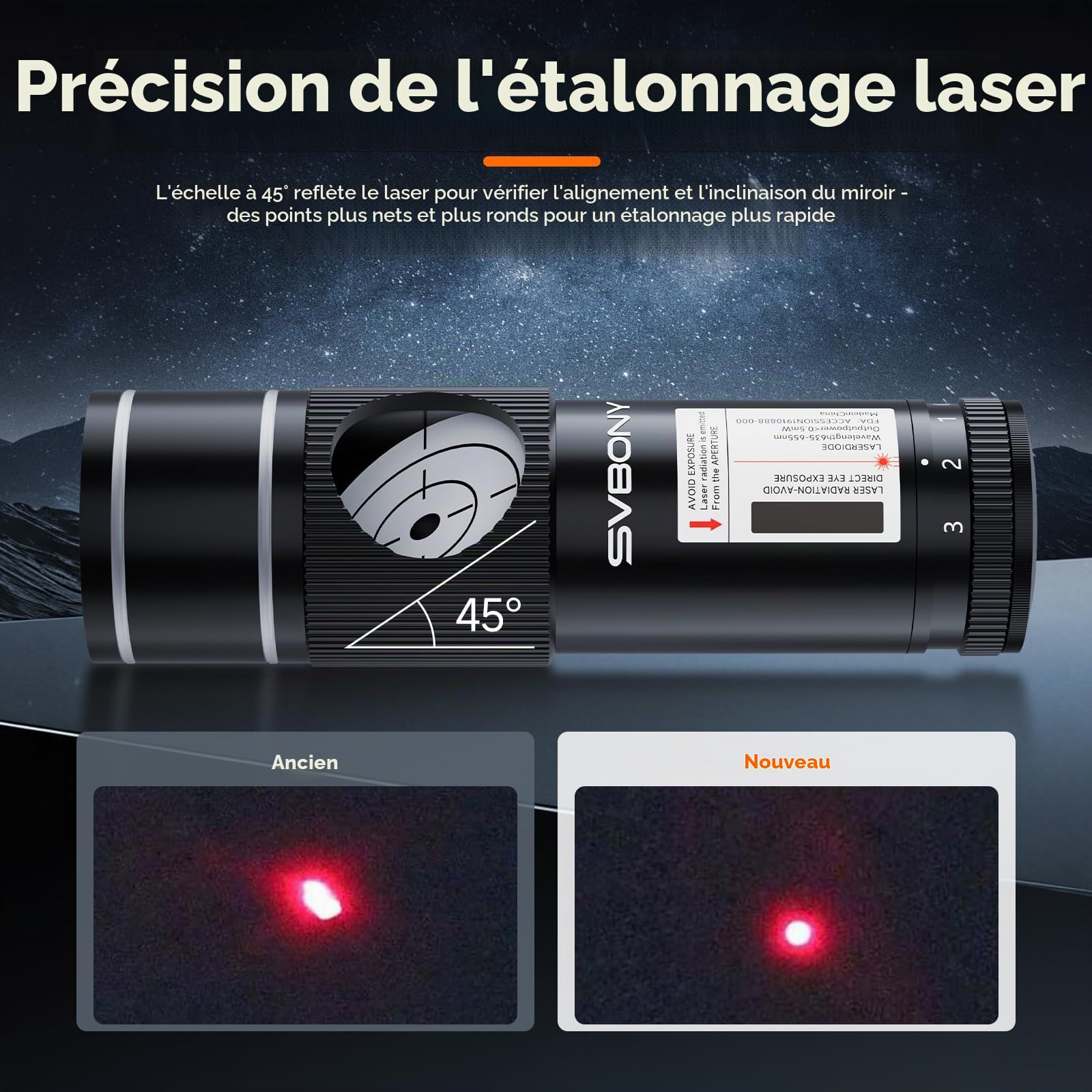 Svbony SV121 Collimateur pour Télescope 1,25", 3 Niveaux de Luminosité, Vis de Positionnement Triangulaire, Anneaux en Caoutchouc Doubles, pour Catadioptrique Newton SCT Observation Astronomique