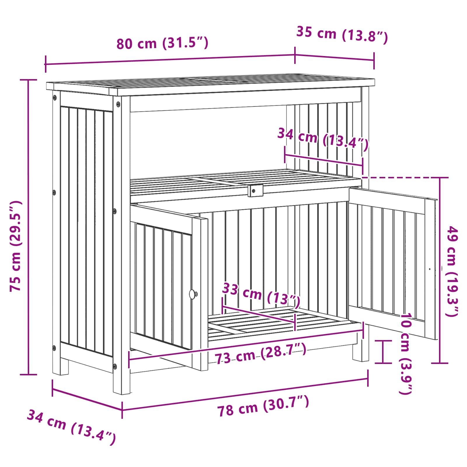 vidaXL Table Console de Jardin Acacia Clair 80 x 35 x 75 cm