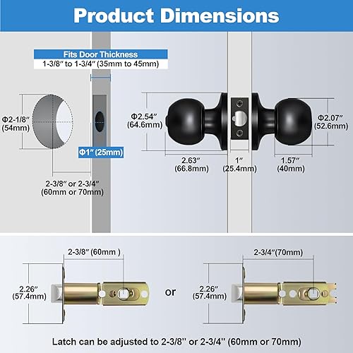 Vista 23 de BESTTEN Pomo para puerta de entrada con llave con cerradura, cerradura de puerta interior y exterior, bola estándar, níquel satinado