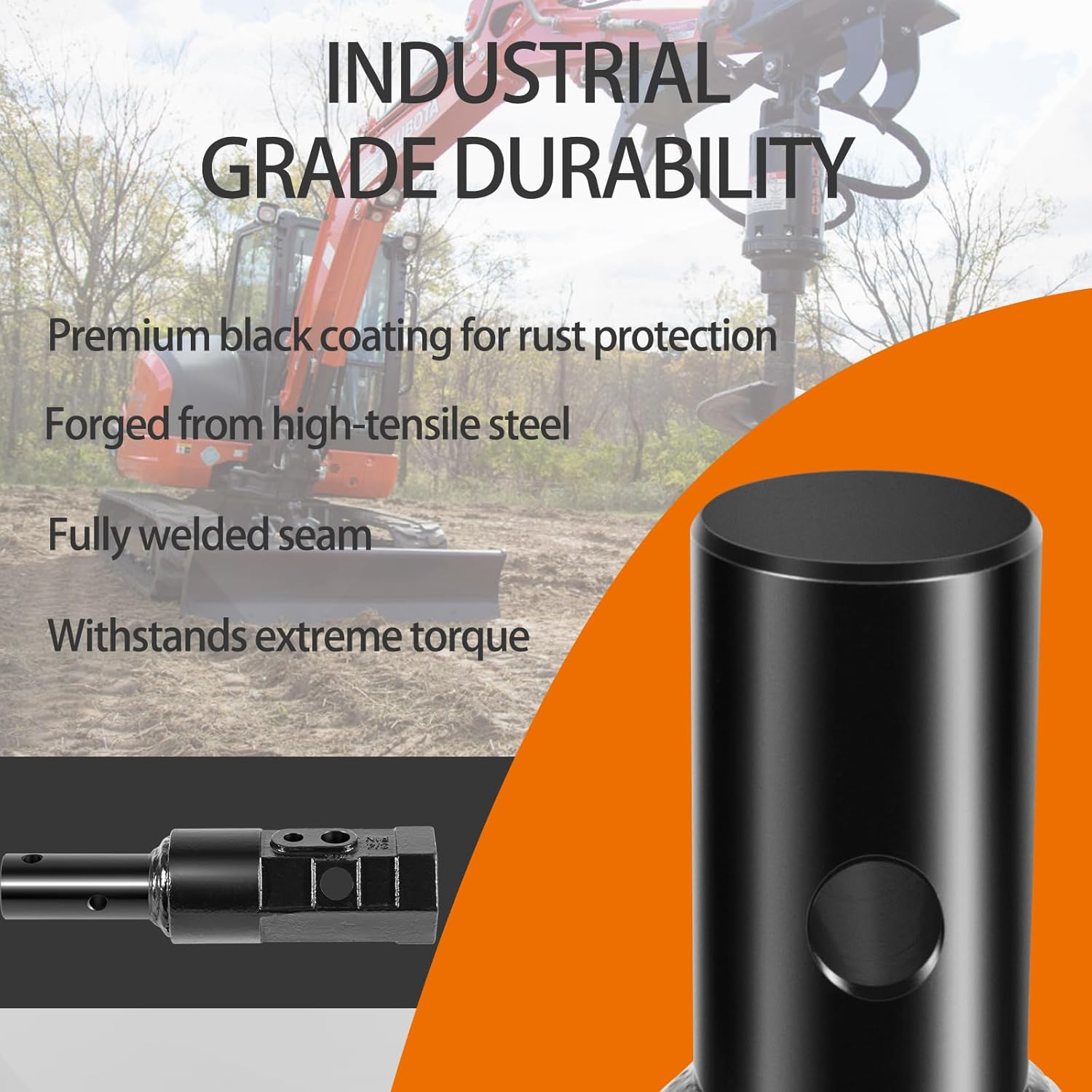 Heavy Duty Auger Adapter 2" Female Hex to 2" Male Round Bit Converter for Auger, Mini Skid Steer, Implement, Skid Steer Loader, Tractor