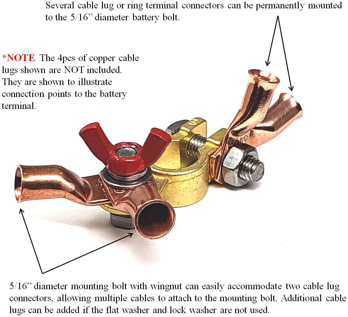 WindyNation 10 Pairs Brass Marine Grade Battery Terminal Top Post for Boat Car RV (Military Spec. B-12128C)