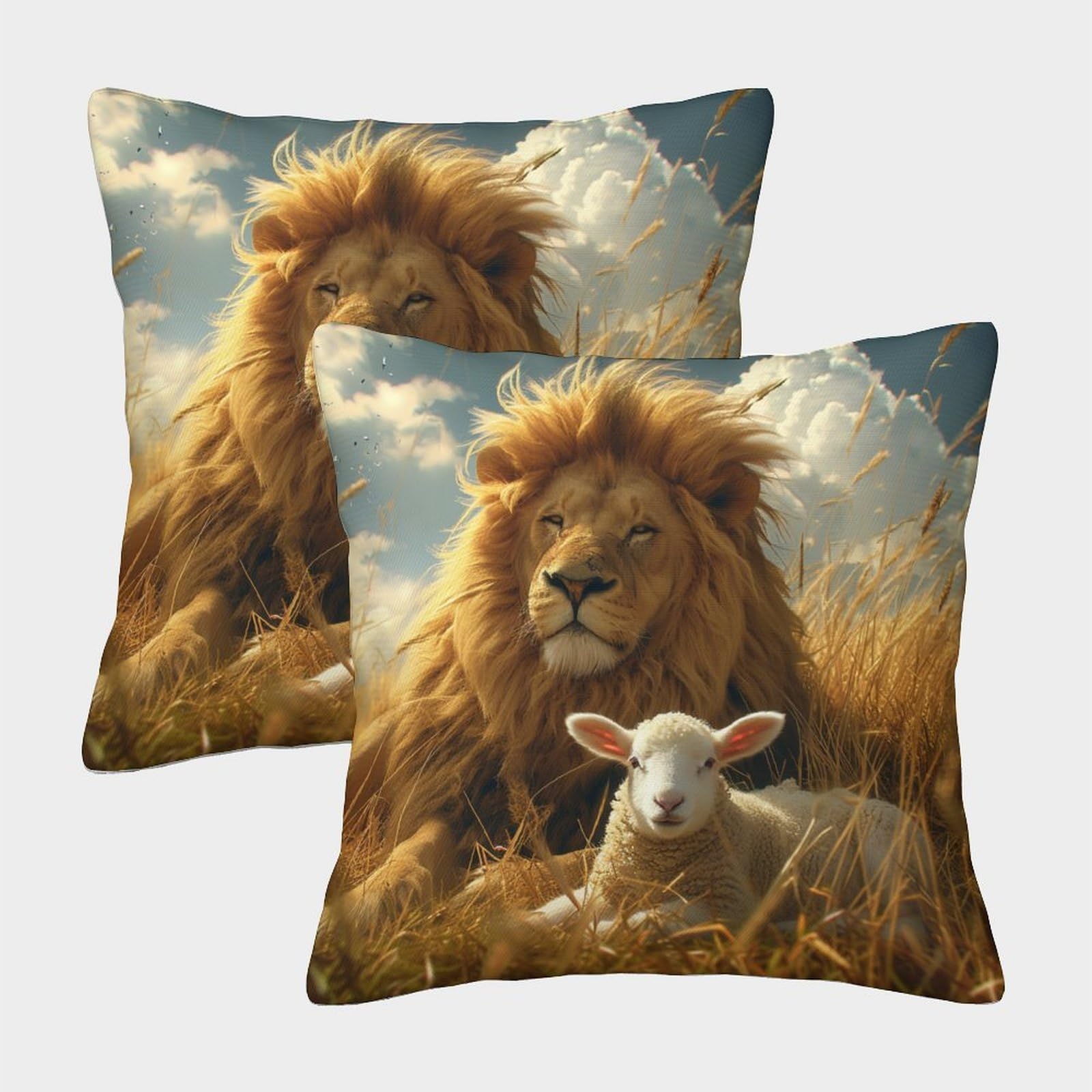 kaiyun 2 Pack Lawn Lion,Lamb Pillow Case 40x40cm Throw Pillow Case,Modern Decoration Pattern for Terrace Sofa Bedroom Indoor Outdoor Party
