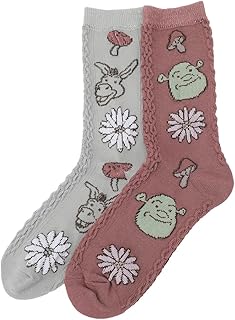 Bioworld Shrek Flower & Mushroom Character Patterns Women's Casual Crew Socks