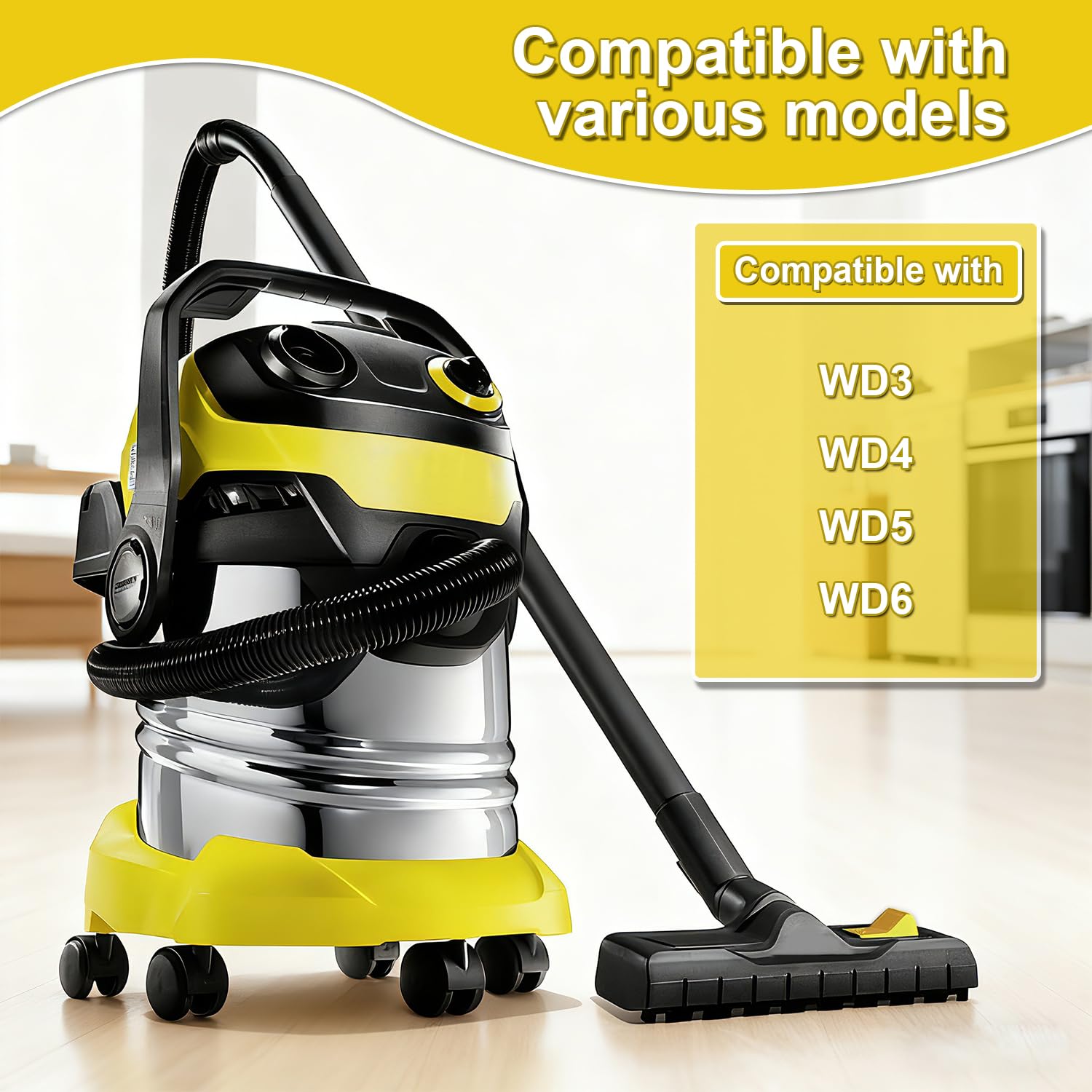 Bocchetta per Pavimenti per Kärcher WD3, WD4, WD5, WD6, con 5 Pezzi Sacchetti Filtro per Kärcher, Bocchetta di Ricambio per Aspirapolvere a Secco e Umido 35 mm