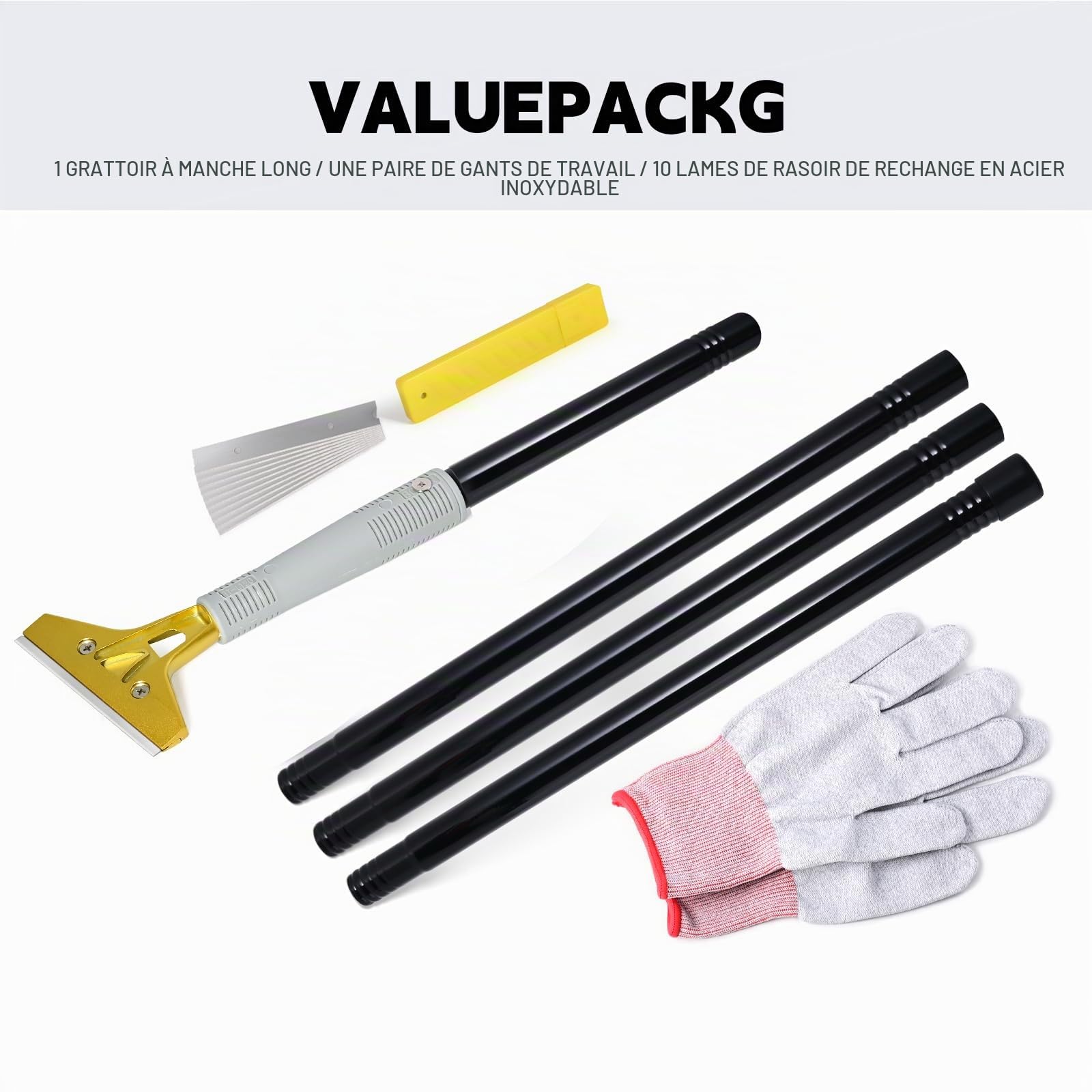 FOSHIO 152cm Grattoir à manche long, Industry Grattoir avec 20 Lames, 4 pouces Grattoir Peinture, Grattoir Plancha ​pour Papier Peint, Grattoirs pour Vitre, pour Colle, Idéal pour Nettoyer