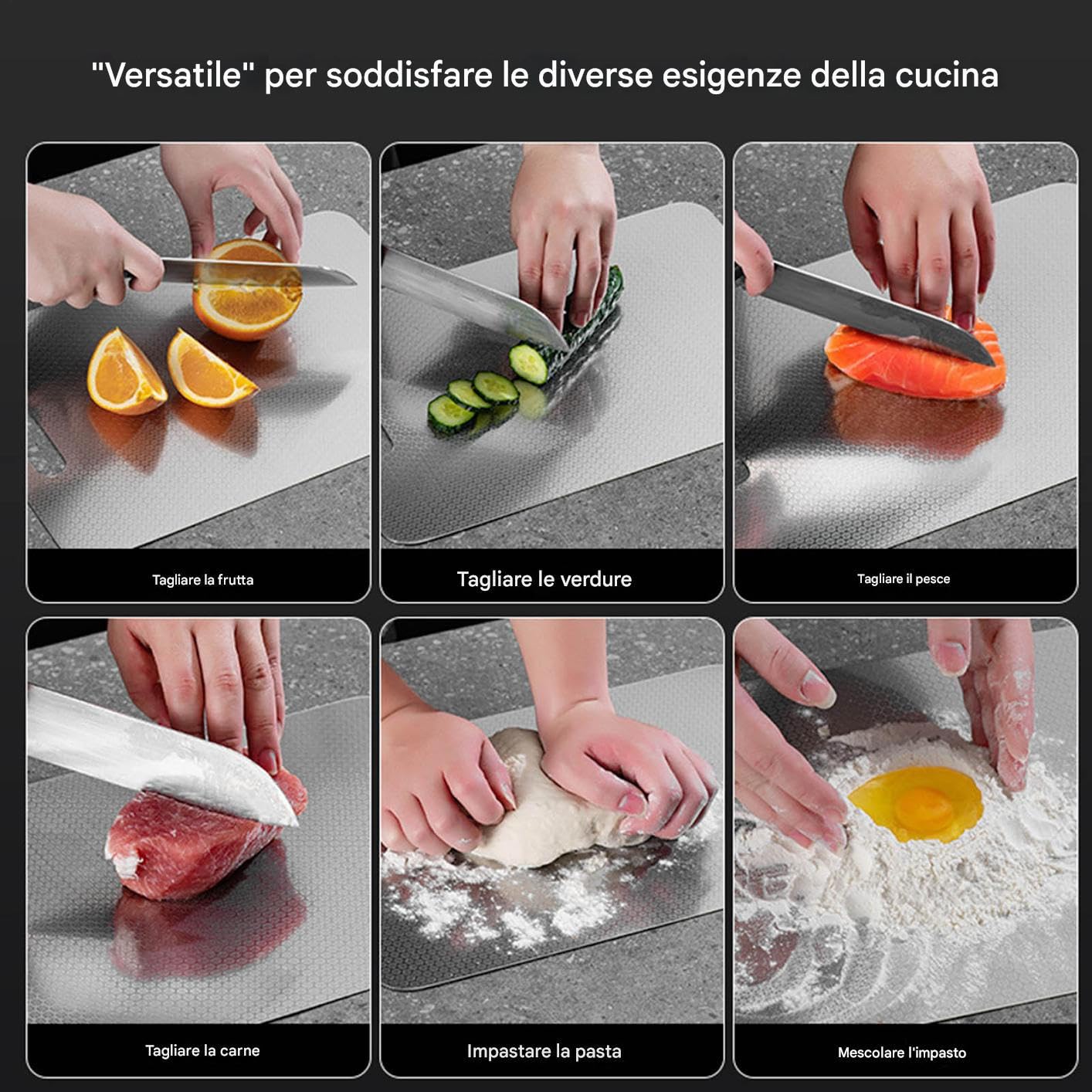 Cutting Board, Stainless Steel Double-Sided Chopping Board, Anti-Slip Durable Kitchen Tool for Meat, Vegetables, Cheese, Fruits, Meal Prep, Cooking, Daily Use 13.39x9.06in