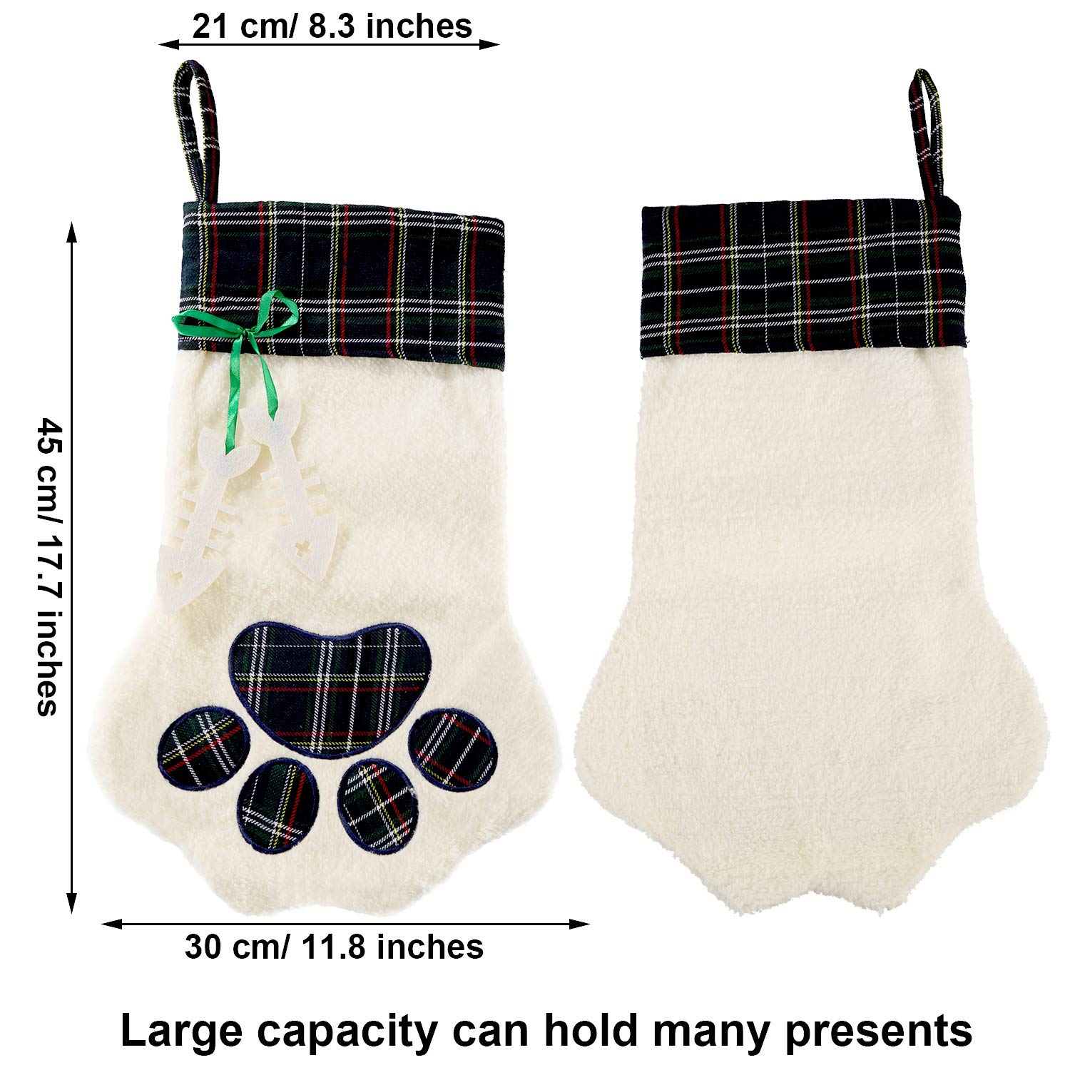 Jetec 2 Pièces Chaussettes de Noël Bas de Modèle Patte Animal de Compagnie Cheminée Bas Suspendus pour Animaux et Décoration de Noël (Vert)