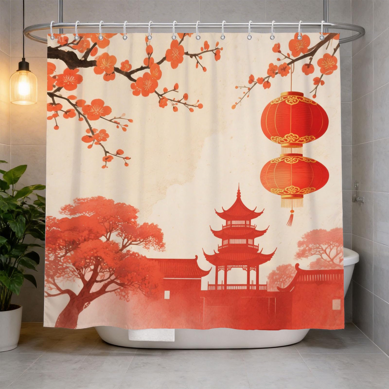 Hongduo 3D Oriental Art Shower Curtain for Stalls Bathtubs Cartoon Bathroom Decor Shower Curtain Set Polyester Fabric Waterproof 180x180cm/71X71 Inch with Hooks