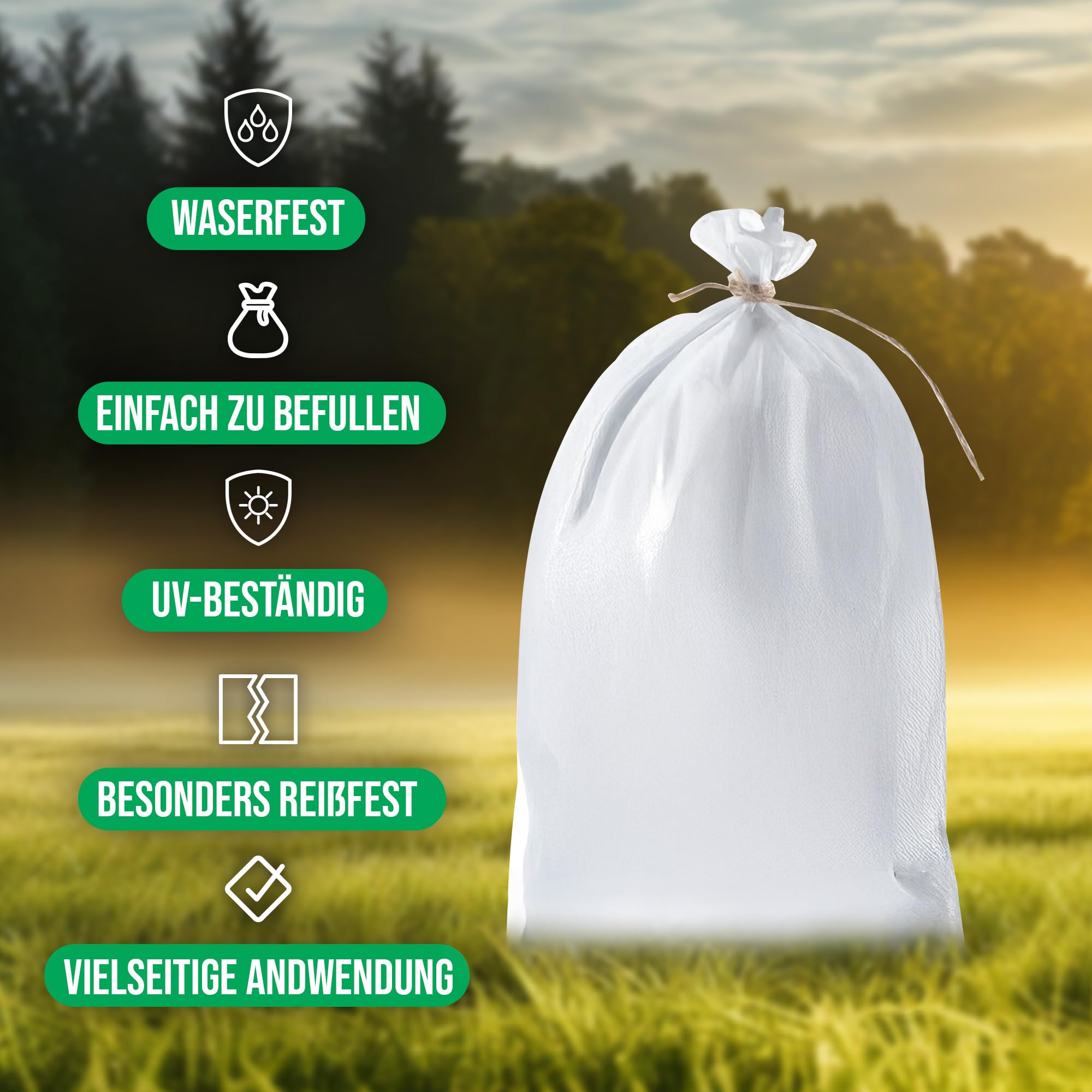 Hochwasser Sandsäcke zum Befüllen 50 Stück | PP Gewebesack 40x60 cm | Sandsack Wasserschutz weiß | Gartensack mit Bindegarn für bequemes, sicheres Verschließen | reißfest