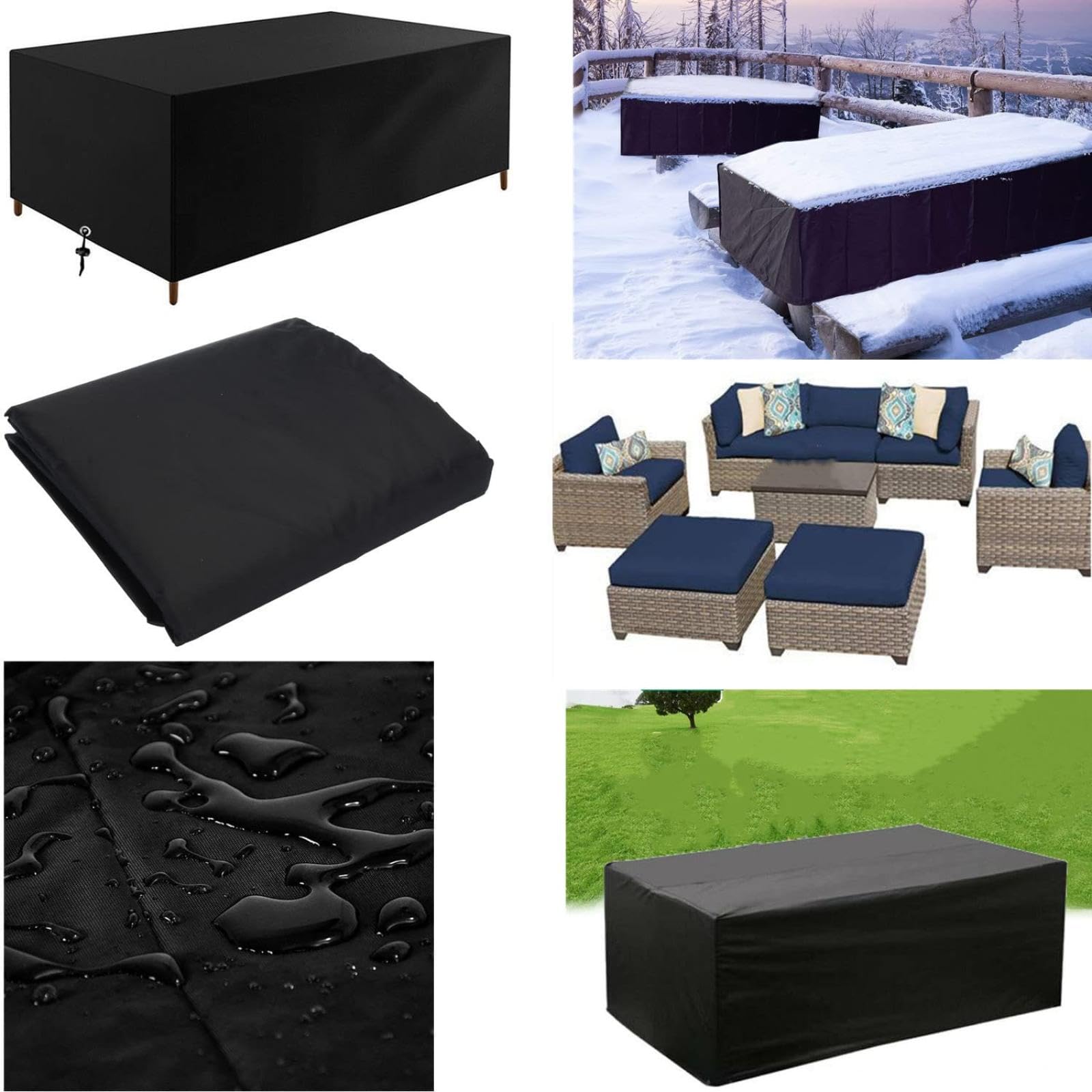 Funda para Muebles de Jardín Impermeable, 340x190x70cm/LxWxH 420D Oxford Rectangular Funda Mesa Jardin Exterior Funda Protectora para Muebles Funda Sofa Jardin Varios tamaños-Negro