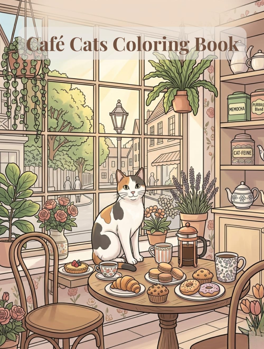 Café Cats Coloring Book: Stress Relief and Mindfulness Coloring Book for Adults with Cozy Café Scenes, Cute Cats, and Relaxing Moments