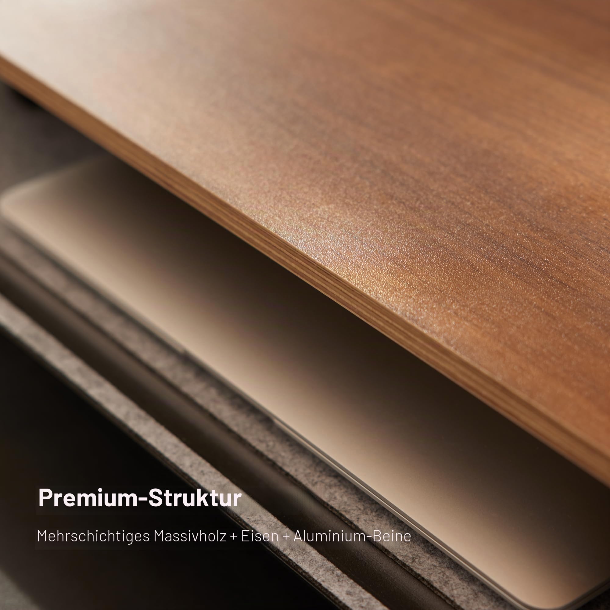 Fenge Monitorständer, 108cm, Mehrschicht-Massivholz, Laptop PC TV, Braun | 2 Geräte, Bis 45kg, Ablagefach für Telefon/Tablet/Stift, Kabel-Mgmt. Filz-bezogen, Alufüße, Bildschirm Schreibtisch Büro Home