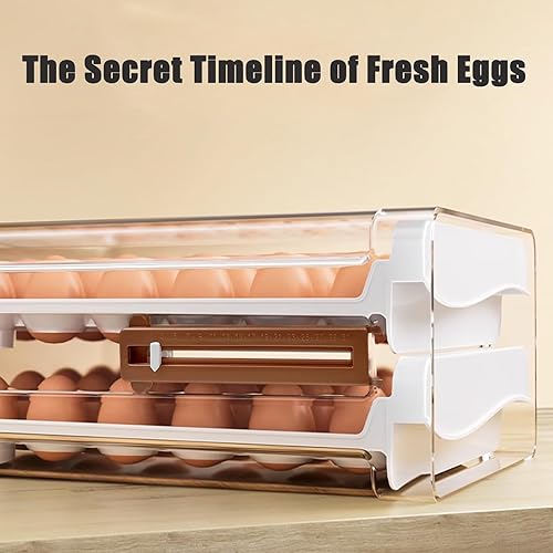 Miniatura 3 de Organizador de cajones de 60 huevos para refrigerador, bandeja transparente de 2 capas para refrigerador, bandeja de almacenamiento de huevos
