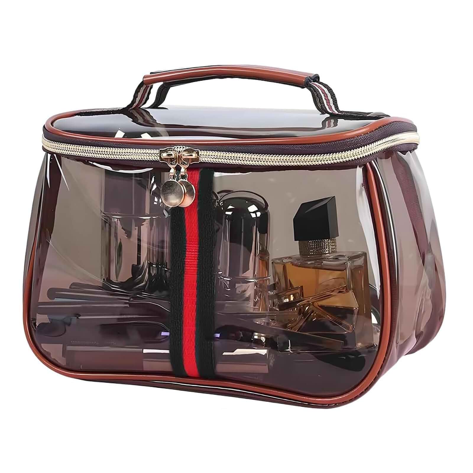 New Retro Vintage Vanity Bag - Clear Makeup Organizer with Handle (Coffee) Waterproof Transparent Toiletry Bag, Large Capacity Makeup Storage - Case for Women for Travel & Home