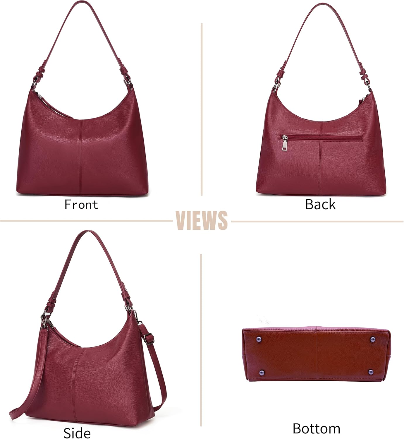 Shoulder Bag for Women Genuine Leather Hobo Purse Work Casual Crossbody Handbag with Two Adjustable Straps - Image 4