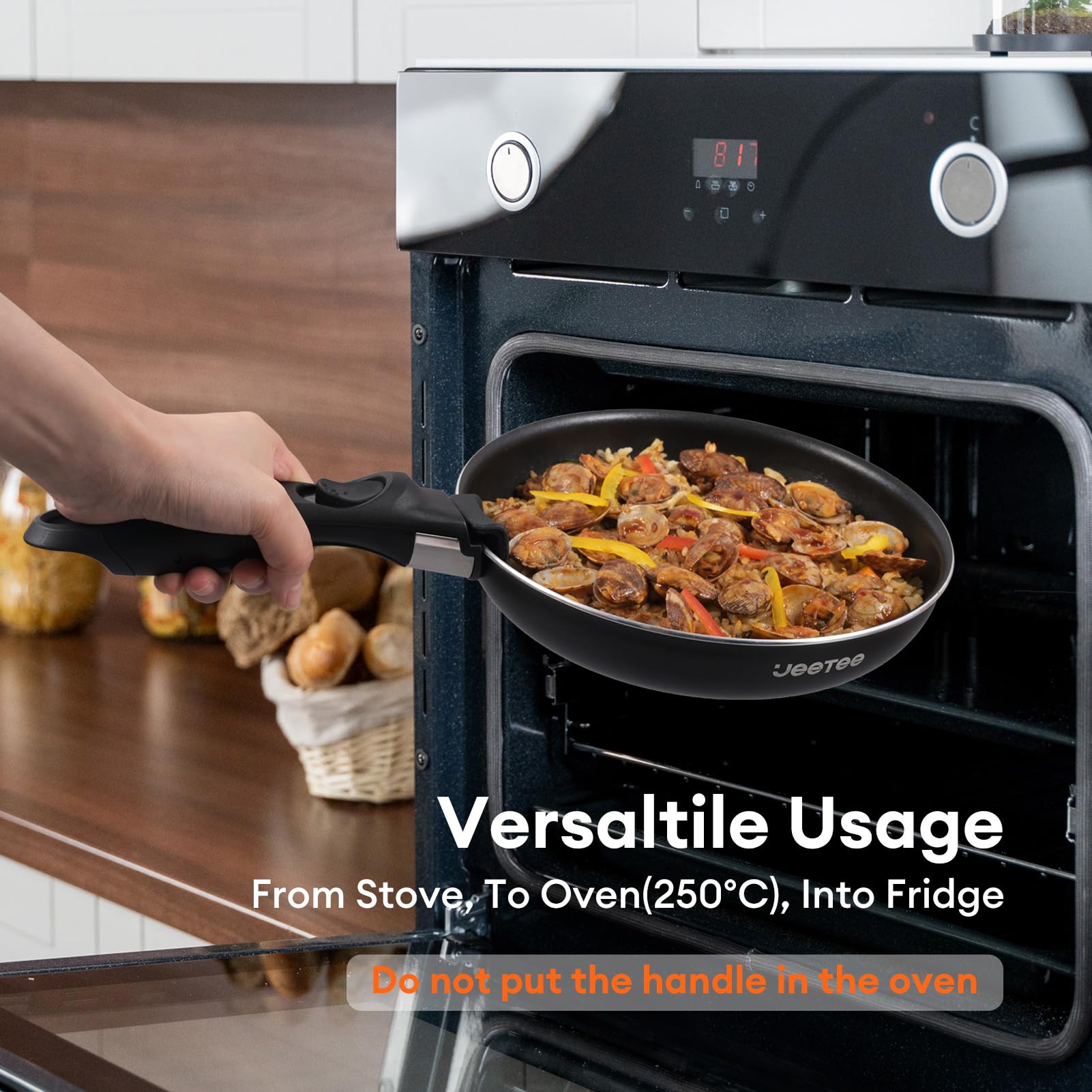 JEETEE Braadpan 20/26 cm, inductiepan met Zwitserse granieten coating, braadpan met antiaanbaklaag, met hittebestendige handgreep, geschikt voor alle fornuizen, zonder Pfoa, grijs