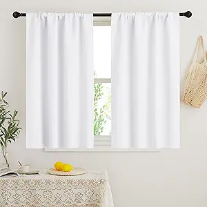 RYB HOME Short Curtains 45 inch 2 Panels Set, Room Darkening Small Window Drapes Thermal Insulated Cafe Curtains for Kitchen Dorm Transit Van, W 34 x L 45 inch, Pure White