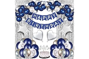 Navy Blue Silver Happy Birthday Party Decorations Set