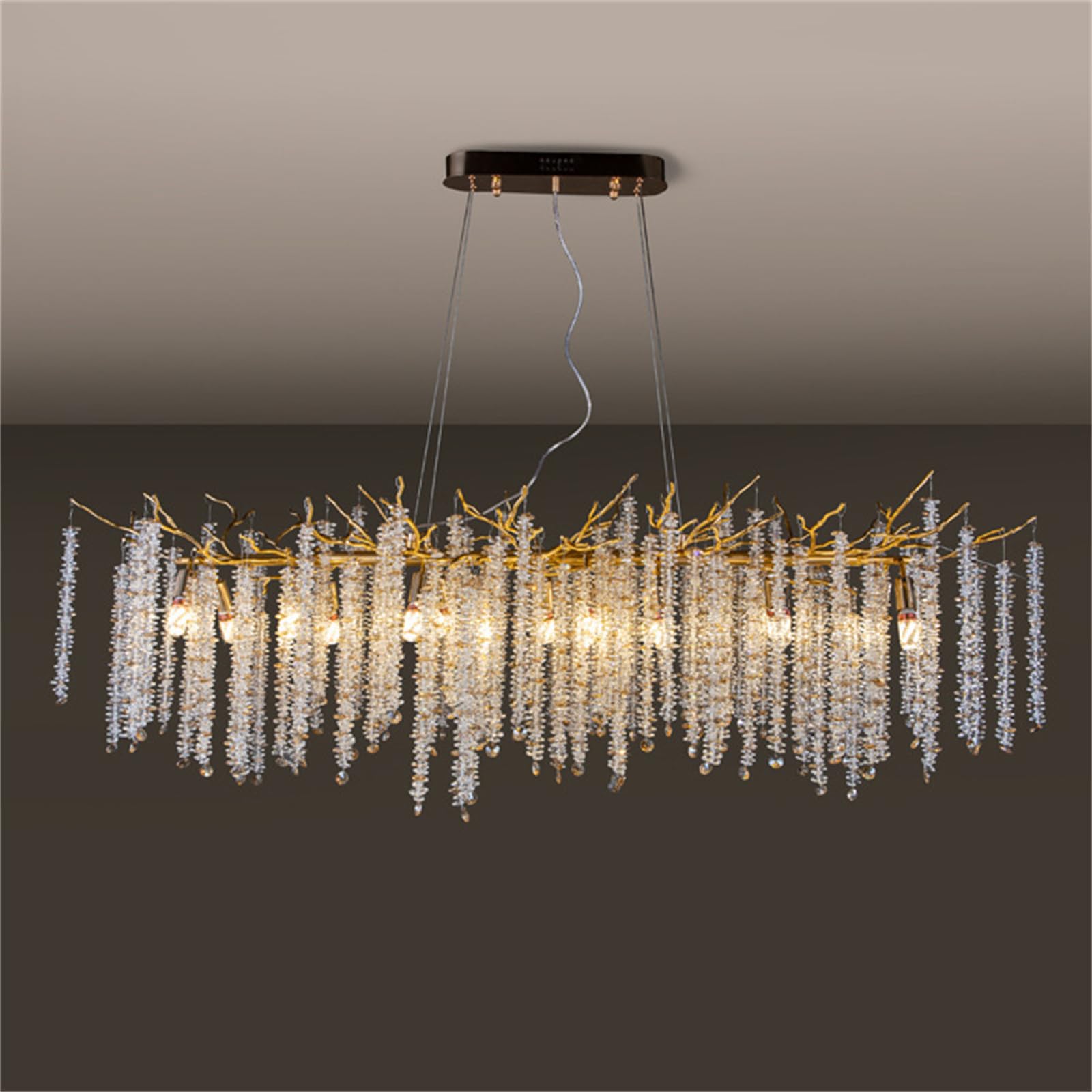 KXEcoLife Modern Crystal Tree Branches Chandelier Luxury Raindrop Hanging Pendant Light Fixture Chandeliers for Dining Room Living Bedroom,Rectangular L120cm