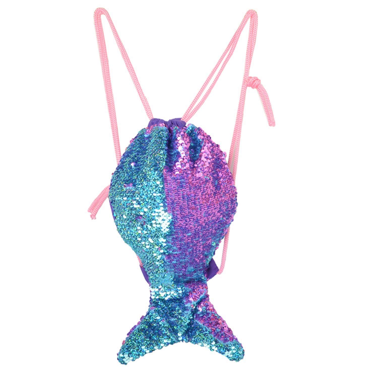 Yaavaaw Women's Lake Blue/Purple L Magical Mermaid Tail Sequin Backpack-30*50Cm Mermaid Sequin Bag Magic Reversible Sequin Drawstring Backpacks Glittering Shoulder Bag Outdoor Backpack Bag Shinning Dancing Bag For Girls Teens
