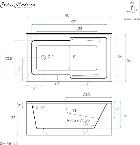 Vista 60 de Swiss Madison Well Made Forever SM-AB540MB Voltaire - Bañera de alcoba con faldón, 60 x 30 pulgadas, negro mate Mate negro