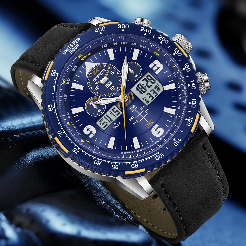 Gosasa Fashion Casual Herren Analog Digital Quarz Uhr mit Lederband