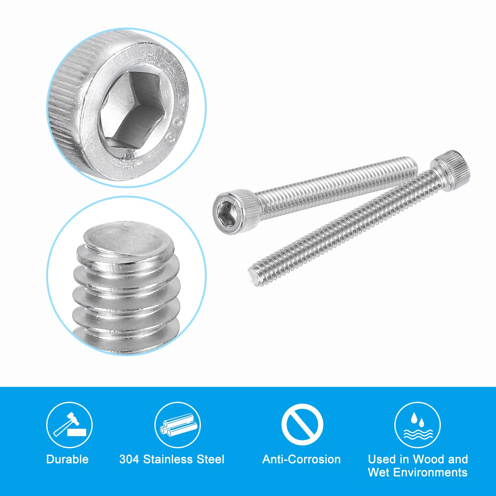 PATIKIL 1/4-20 x 2-1/4" Hex Socket Cap Head Screw Bolt, 20Pcs 304 Stainless Steel 18-8 - Image 4