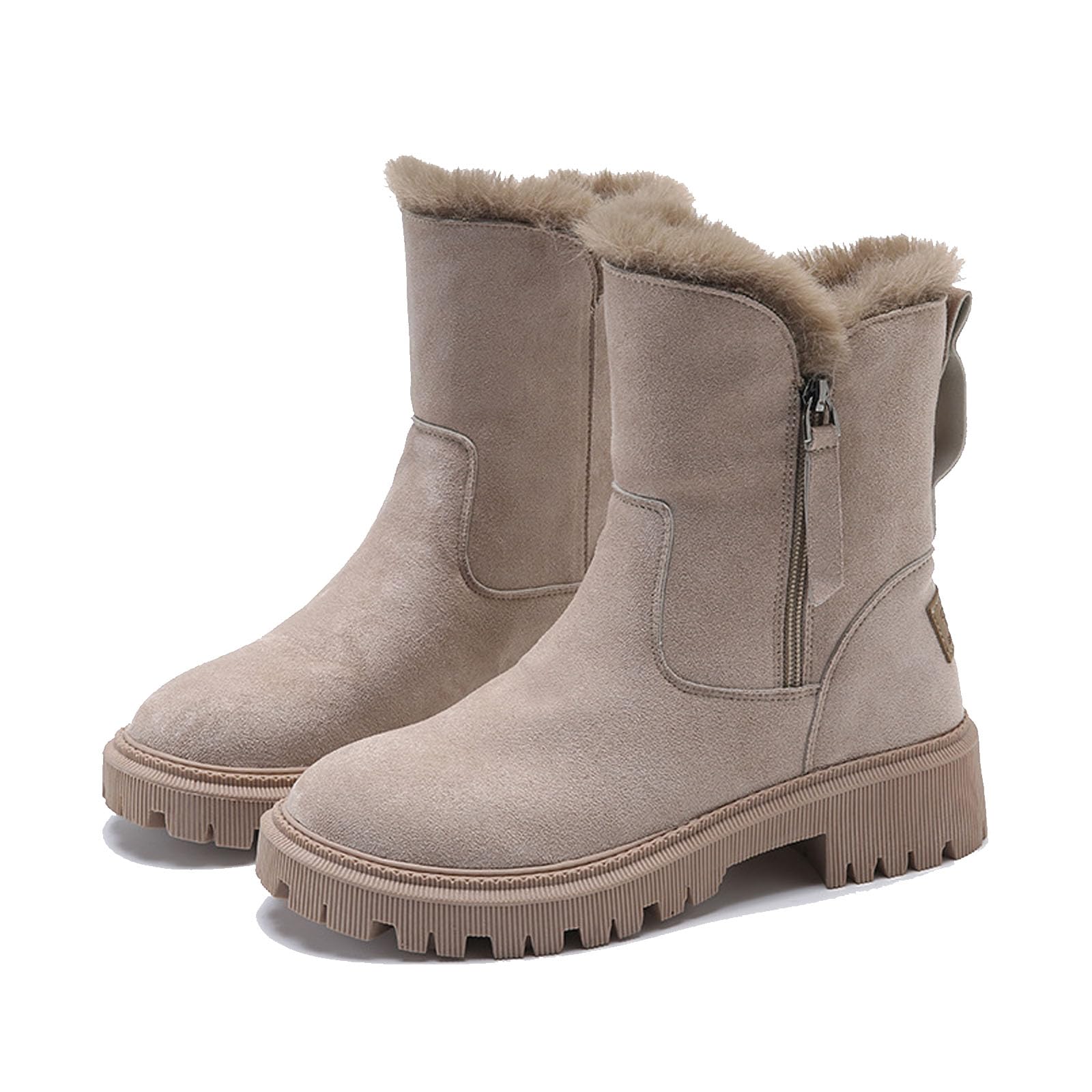 Comfort Winter Boots Wide Width Women Ankle Boots Low Heel Warm Fur Lined Booties Waterproof Insulated